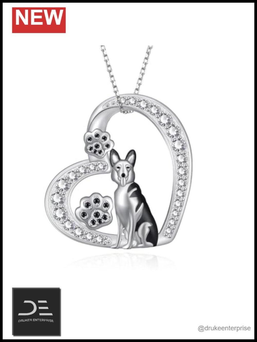925 Sterling Silver German Shepherd Necklace Pendant Dog Jewelry Gift Women